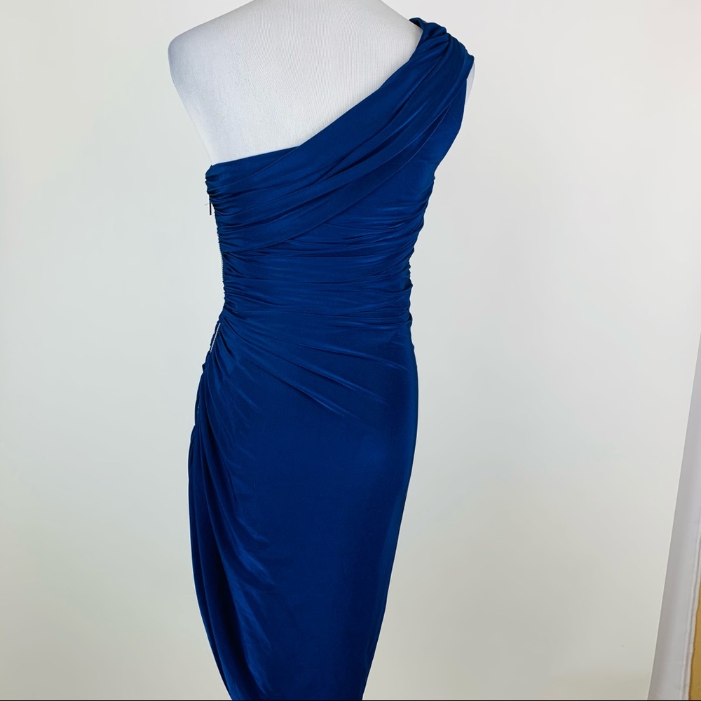 Eliza J Blue One Shoulder Ruched Cocktail Dress Sz 6 - Picture 9 of 12